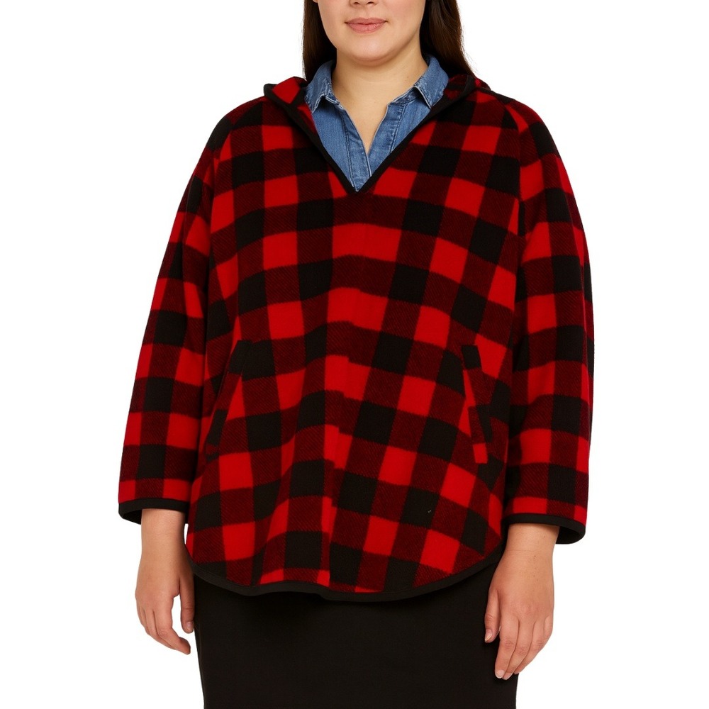Woolrich Abercrombie Fitch Poncho Womens Large Red Wool Buffalo Plaid Hooded